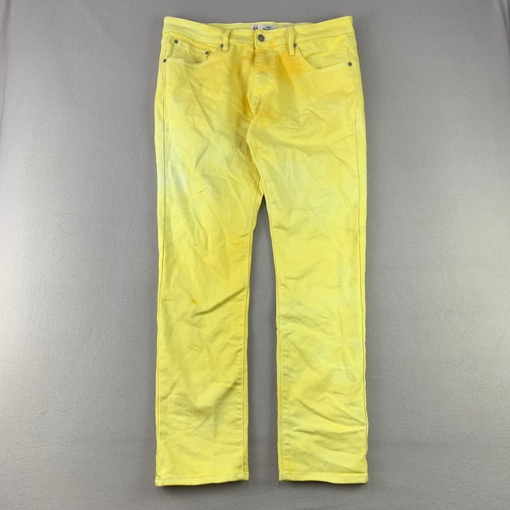 MBX Jeans Mens 36x32 Yellow Straight Leg Denim Cotton Stretch Skater Y2K